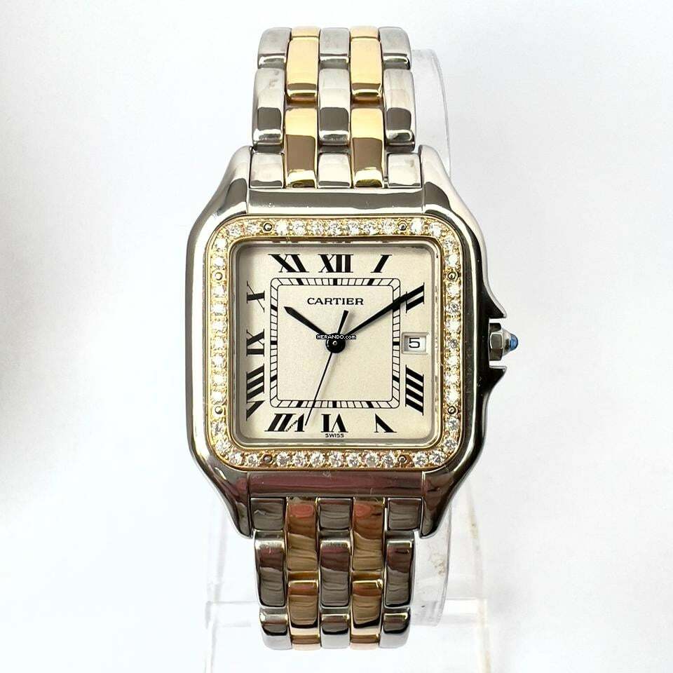  Cartier Panthère Quartz Jumbo 29mm 2 Row Gold 0.55TCW DIAMOND Watch </h1> 