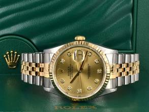 Thumbnail von Rolex Datejust 36 16233 Gold Dial With Big Diamonds - Full Set </h1>