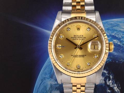  Rolex Datejust 36 16233 Gold Dial With Big Diamonds - Full Set </h1> 