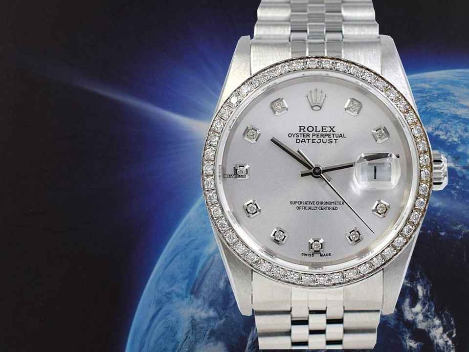  Rolex Datejust 36 16234 Silver Diamonds Dial & After Diamonds Bezel - Full Set 36mm </h1> 