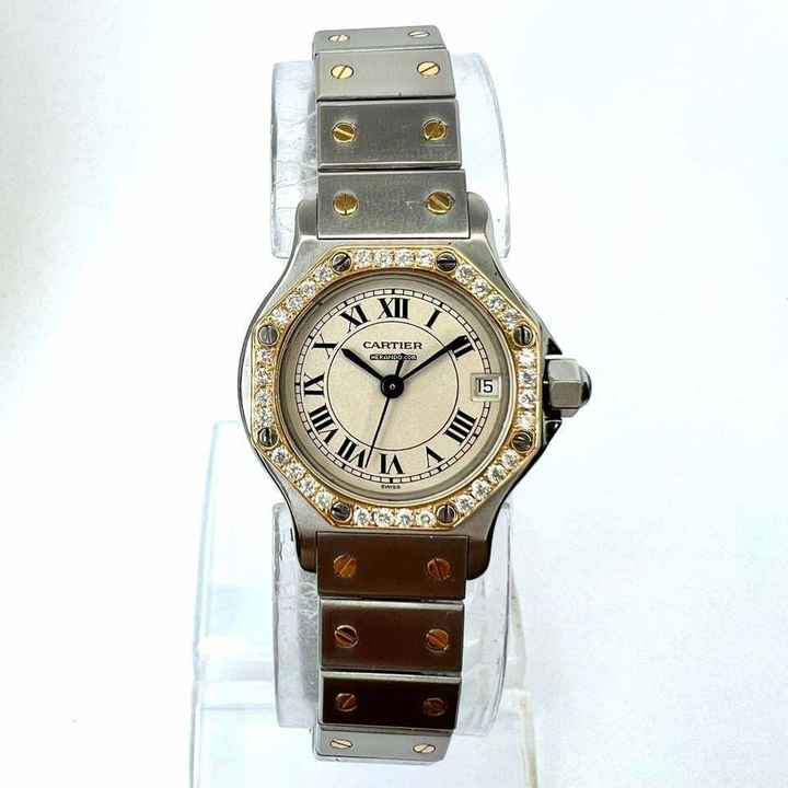  Cartier Santos OCTAGON 25mm Quartz 2 Tone 0.40TCW Diamond Watch  NEW Model </h1> 