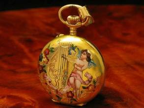 Thumbnail von 14kt 585 Gold Open Face Taschenuhr / Anhängeuhr / Edle Emaille Handarbeit </h1>