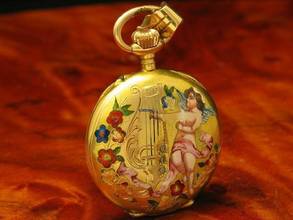 Thumbnail von 14kt 585 Gold Open Face Taschenuhr / Anhängeuhr / Edle Emaille Handarbeit </h1>