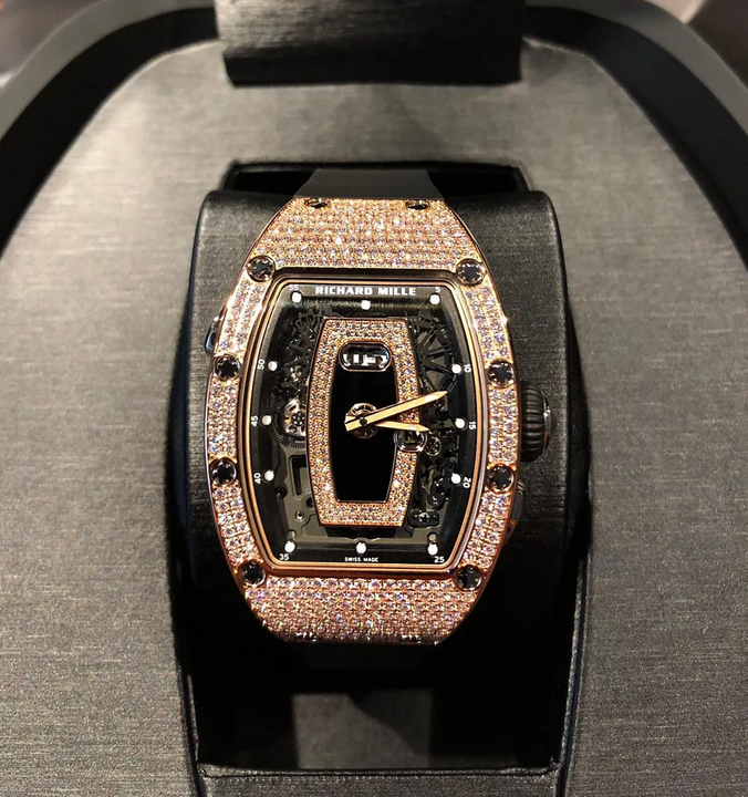 Richard Mille [NEW] RM 037 Rose Gold Ladies Full Pave Diamonds Automatic Watch 