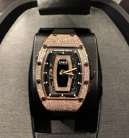 Richard Mille [NEW] RM 037 Rose Gold Ladies Full Pave Diamonds Automatic Watch 