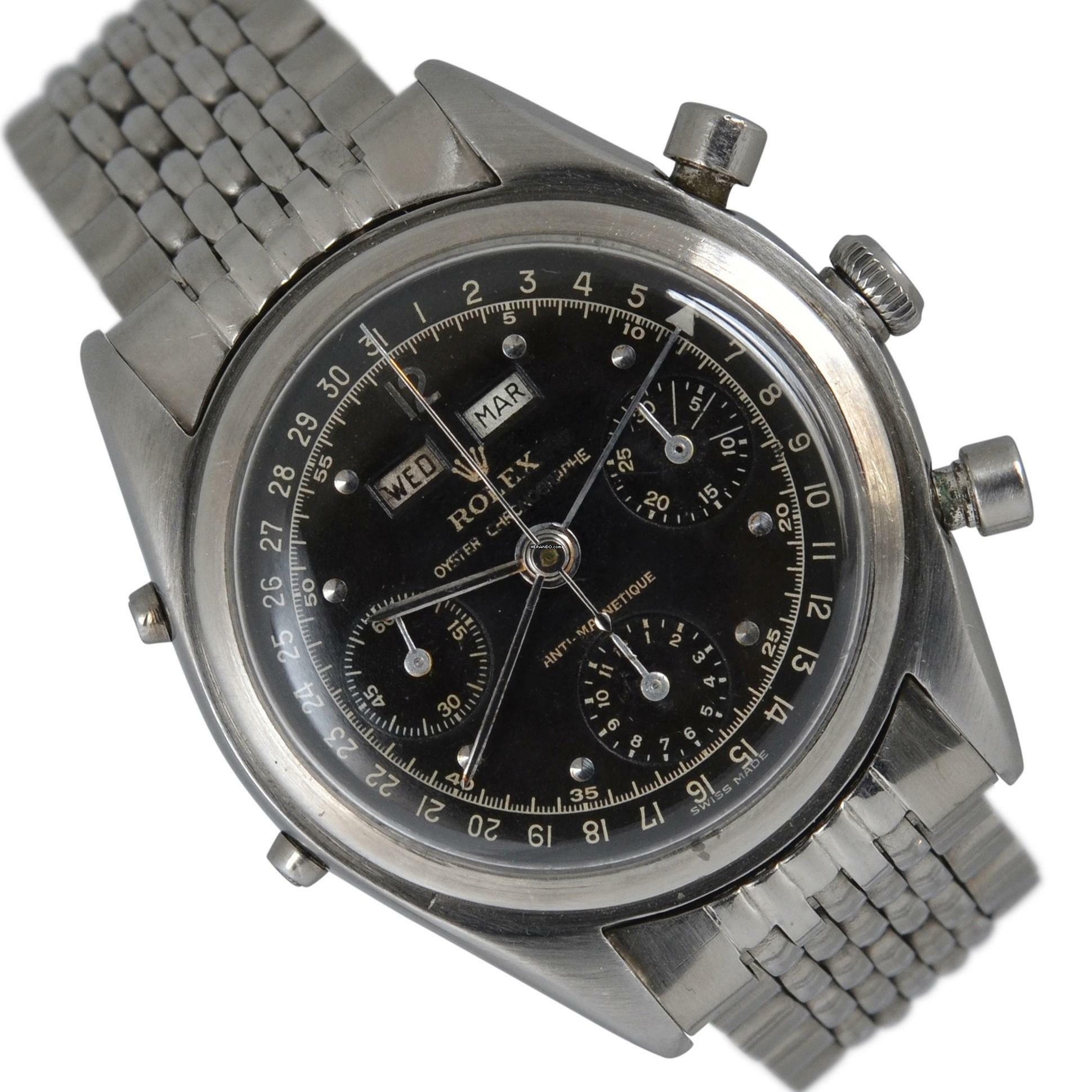 Rolex Chronograph Dato Compax 4767 Jean-Claude Killy chronograph black dial very rare 1947's