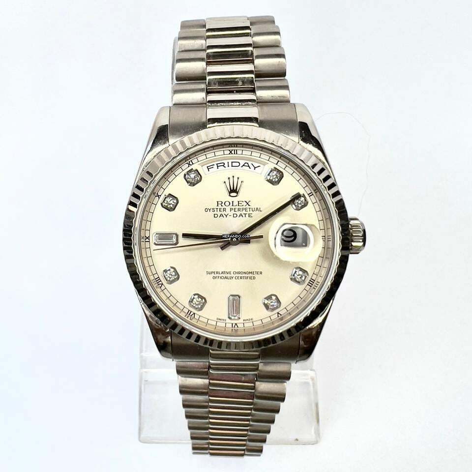 Rolex Day-Date 36 OYSTER PERPETUAL DAY-DATE Automatic 36mm 18K WG Factory Diamond Dial Watch </h1>