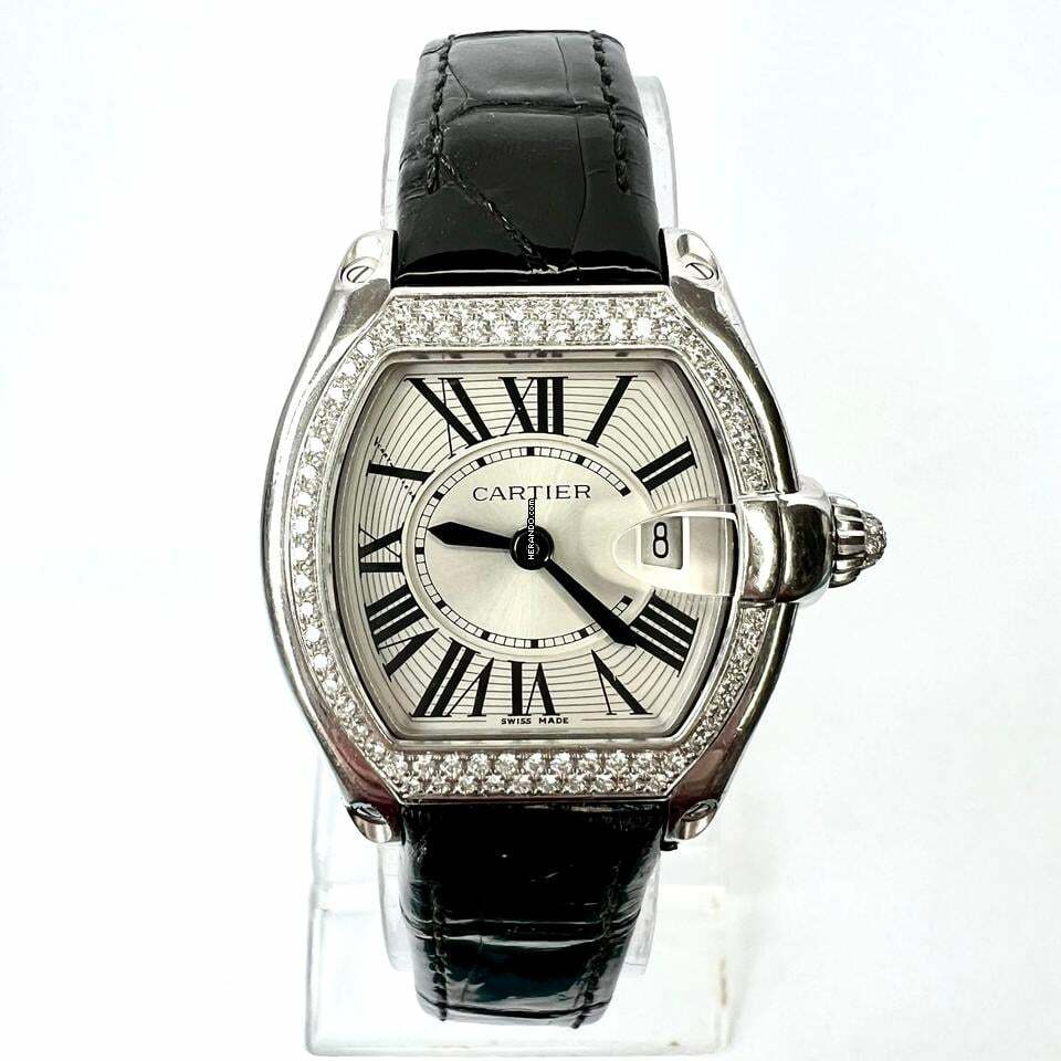 Cartier Roadster Quartz 18K White Gold 31mm ~1TCW FACTORY DIAMOND Watch </h1>