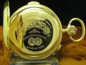 Thumbnail von 14kt 585 Gold Savonette Sprungdeckel Taschenuhr Chronograph Viertel-repetition </h1>