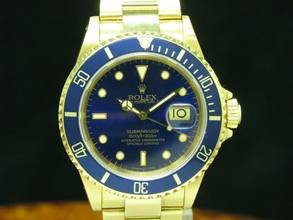 Thumbnail von Rolex Submariner Date 18kt Gold Herrenuhr / Fullset 1991 / Purple Dial / 16618 </h1>