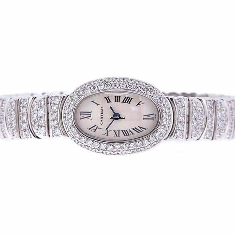 Cartier Baignoire Mini 18mm 18K White Gold ~5TCW Watch </h1>