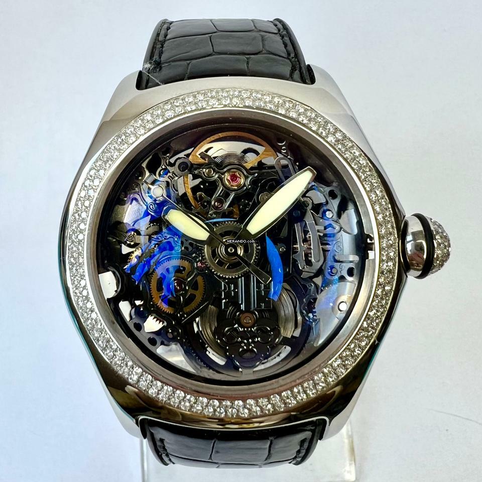 Corum Bubble Automatic 45mm Steel 1.85TCW Diamond Watch Skeleton Case </h1>