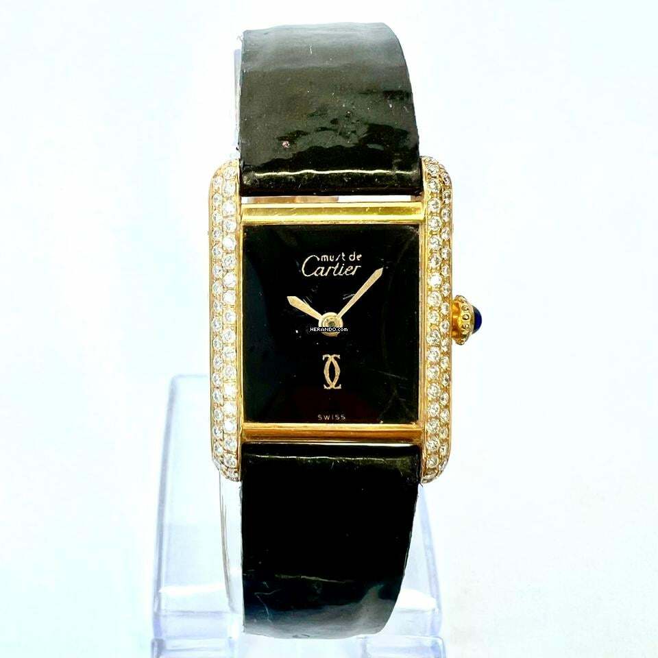  Cartier Tank Quartz 21mm Goldplated Silver 0.65TCW Diamond Watch </h1> 
