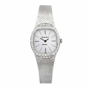 Beuche Girod 750 Weißgold 45 Brill. zus. ca. 0,65 ct TW/lupenrein Handaufzug 1970er Jahre Revision