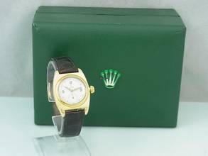 Thumbnail von Rolex Oyster Bubble Black 18k/750 Gold Handaufzug Kl. Sekunde Vintage Herrenuhr </h1>