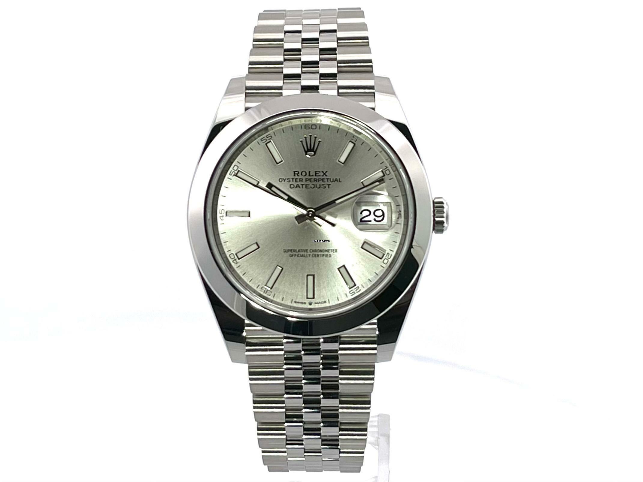  Rolex Datejust 41 Ref. 126300 Edelstahl Silber Index Jubile-Band  