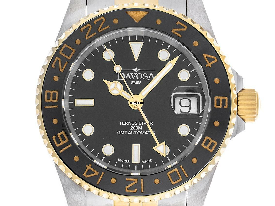  Davosa Ternos Automatic GMT Stahl PVD Gold Keramik Automatik Armband Stahl PVD Gold 40mm Ref.161.591.05 Box&Pap. Full Set Neu 