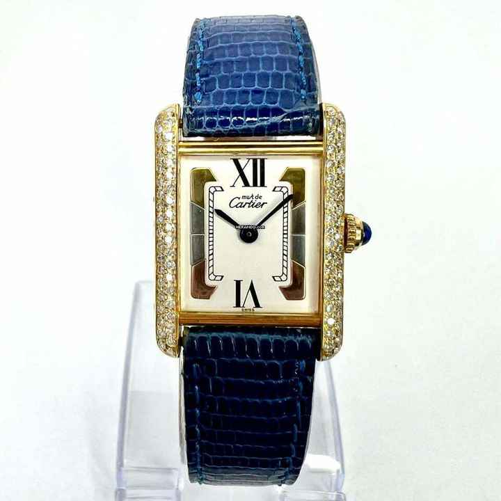  Cartier Tank Quartz 21mm Goldplated Silver 0.65TCW Diamond Watch </h1> 