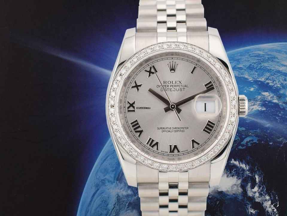  Rolex Datejust 36 116234 Silver Roman Dial With After Diamonds Bezel - Full Set 36mm </h1> 