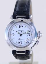 Thumbnail von Cartier Pasha C Date Automatic Stahl Klassiker Luxusuhr white arabic dial 35mm rar </h1>