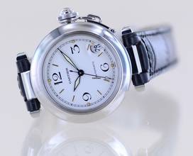 Thumbnail von Cartier Pasha C Date Automatic Stahl Klassiker Luxusuhr white arabic dial 35mm rar </h1>