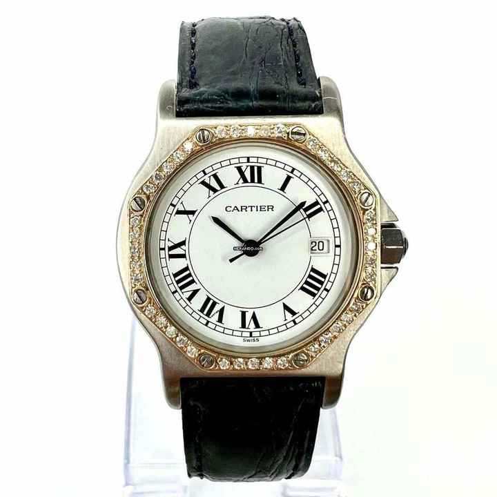  Cartier Santos OCTAGON 31mm Quartz 2 Tone 0.38TCW Diamond Watch  </h1> 