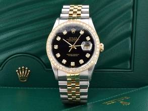 Thumbnail von Rolex Datejust 36 16233 Black Dial With Big Diamonds & After Diamonds Bezel - Full Set 36mm