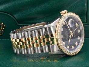 Thumbnail von Rolex Datejust 36 16233 Black Dial With Big Diamonds & After Diamonds Bezel - Full Set 36mm