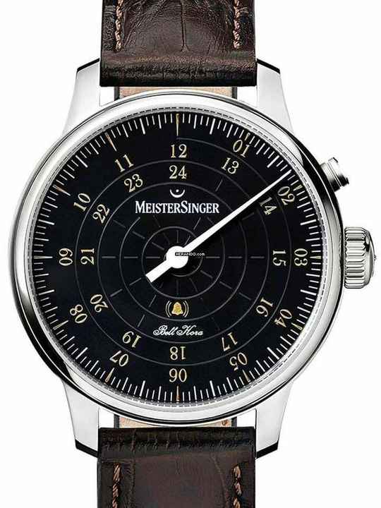  Meistersinger Gents Single Hand Automatic Chiming Hour Wristwatch Bell Hora Black with Gold REF. BH0902G </h1> 