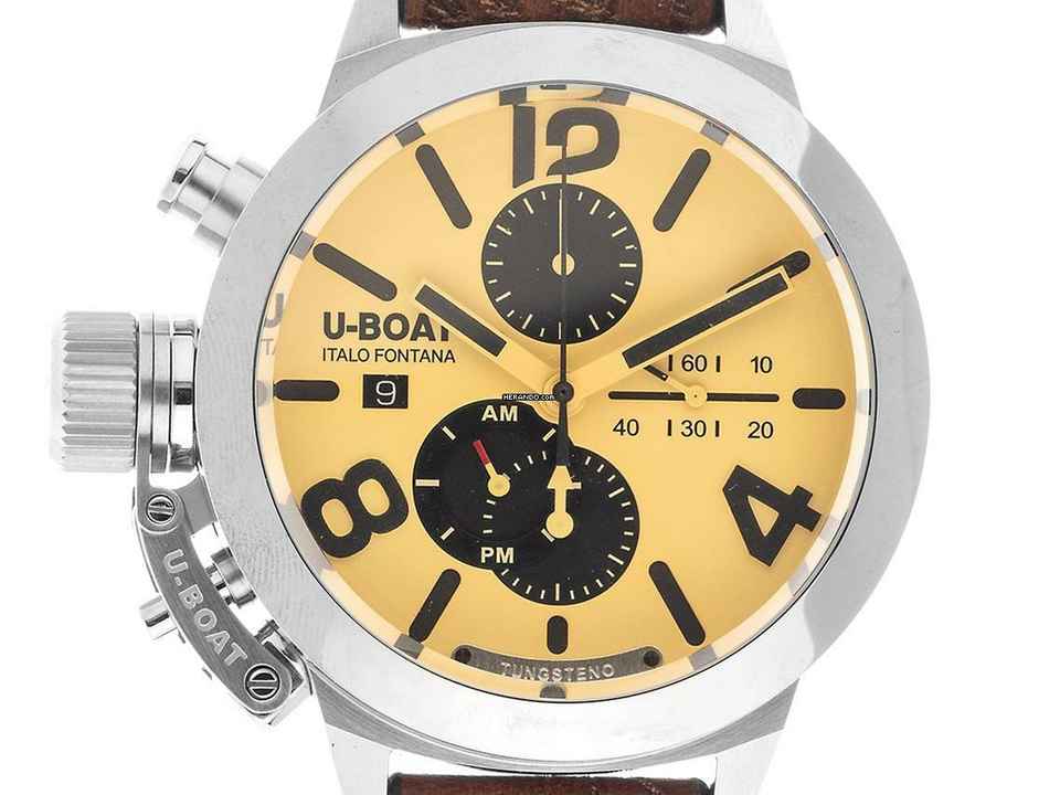  U-Boat Classico Tungsteno Stahl Automatik Chronograph Armband Leder 45mm Ref.9568 Box&Pap. Full Set Neu 
