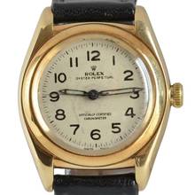 Thumbnail von Rolex Oyster Perpetual 3131 BubbleBack Ivory radium dial yellow gold 14KT 1948's </h1>