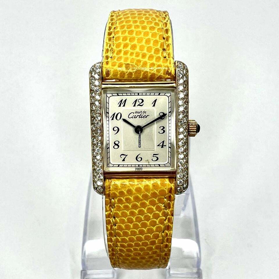  Cartier Tank Quartz 20mm Gold Plated Silver 0.5TCW Diamond Watch </h1> 