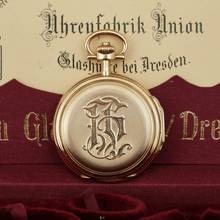 Thumbnail von Glashütter Uhrenfabrik Union Glashütte in Sachsen Louis XV Savonette 18k Gold exzellente Qualität sehr schöner Zustand 1910