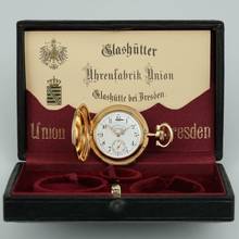 Thumbnail von Glashütter Uhrenfabrik Union Glashütte in Sachsen Louis XV Savonette 18k Gold exzellente Qualität sehr schöner Zustand 1910