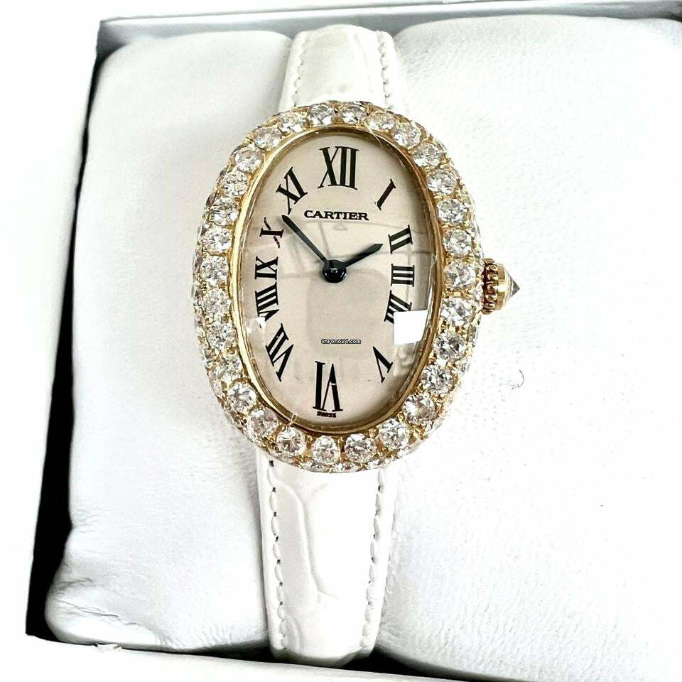 Cartier Baignoire Quartz 18K Yellow Gold 23mm 3.2TCW Diamond Watch </h1>
