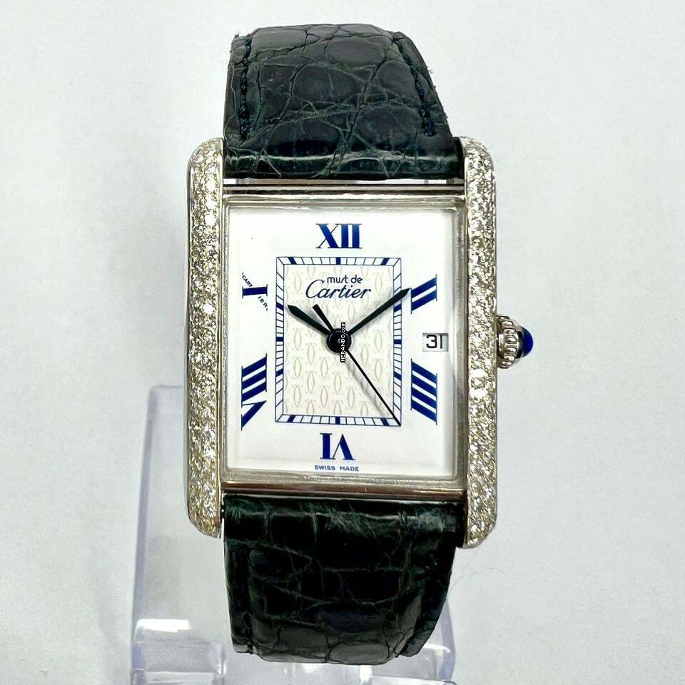 Cartier Tank 25mm Silver 0.80TCW Diamond Watch </h1>