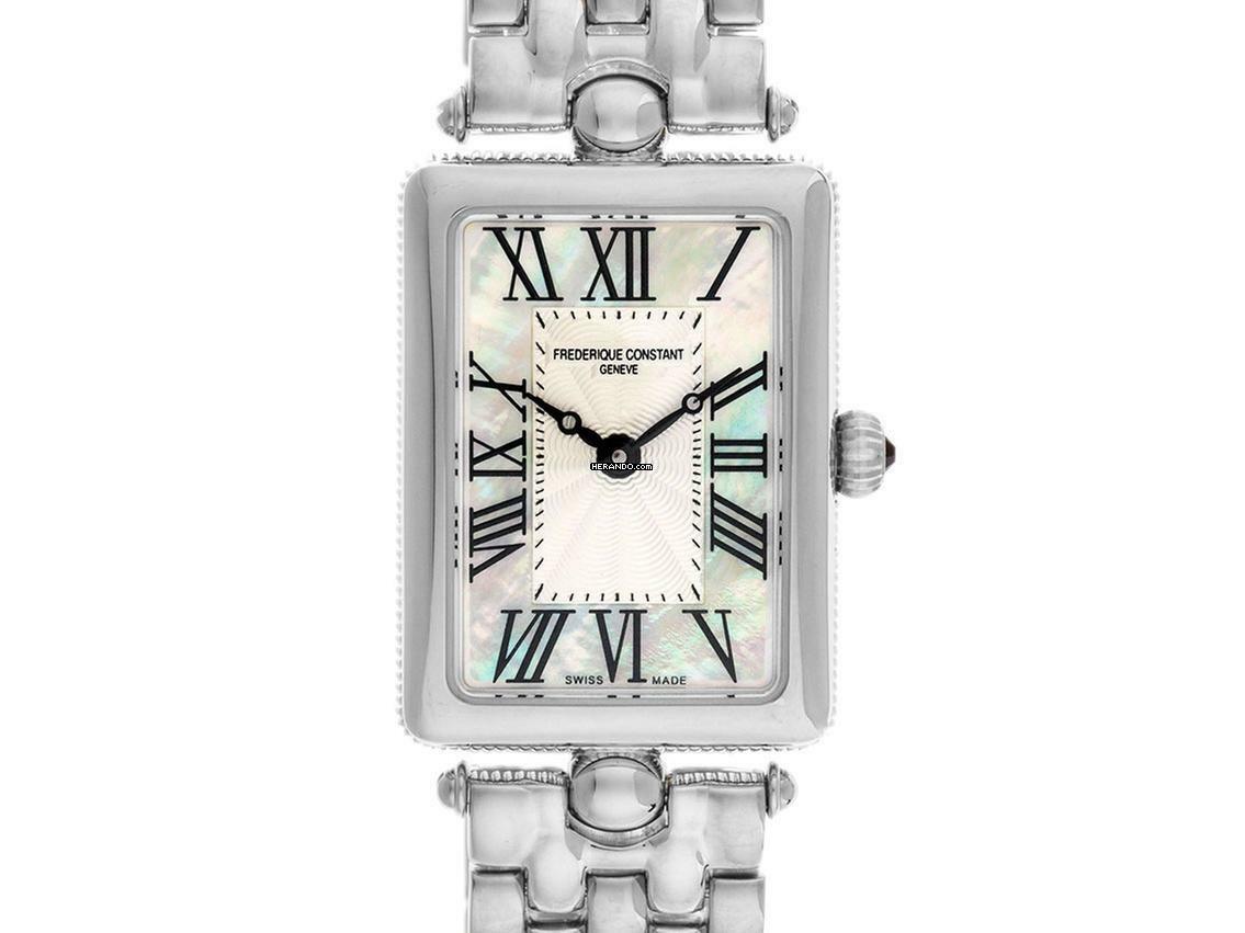  Frederique Constant Art Deco Carree Stahl Perlmutt Quarz Armband Stahl Ref. FC-200MPW2AC6B Full Set Neu 