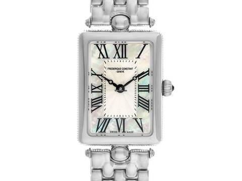  Frederique Constant Art Deco Carree Stahl Perlmutt Quarz Armband Stahl Ref. FC-200MPW2AC6B Full Set Neu 