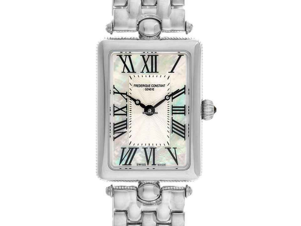  Frederique Constant Art Deco Carree Stahl Perlmutt Quarz Armband Stahl Ref. FC-200MPW2AC6B Full Set Neu 