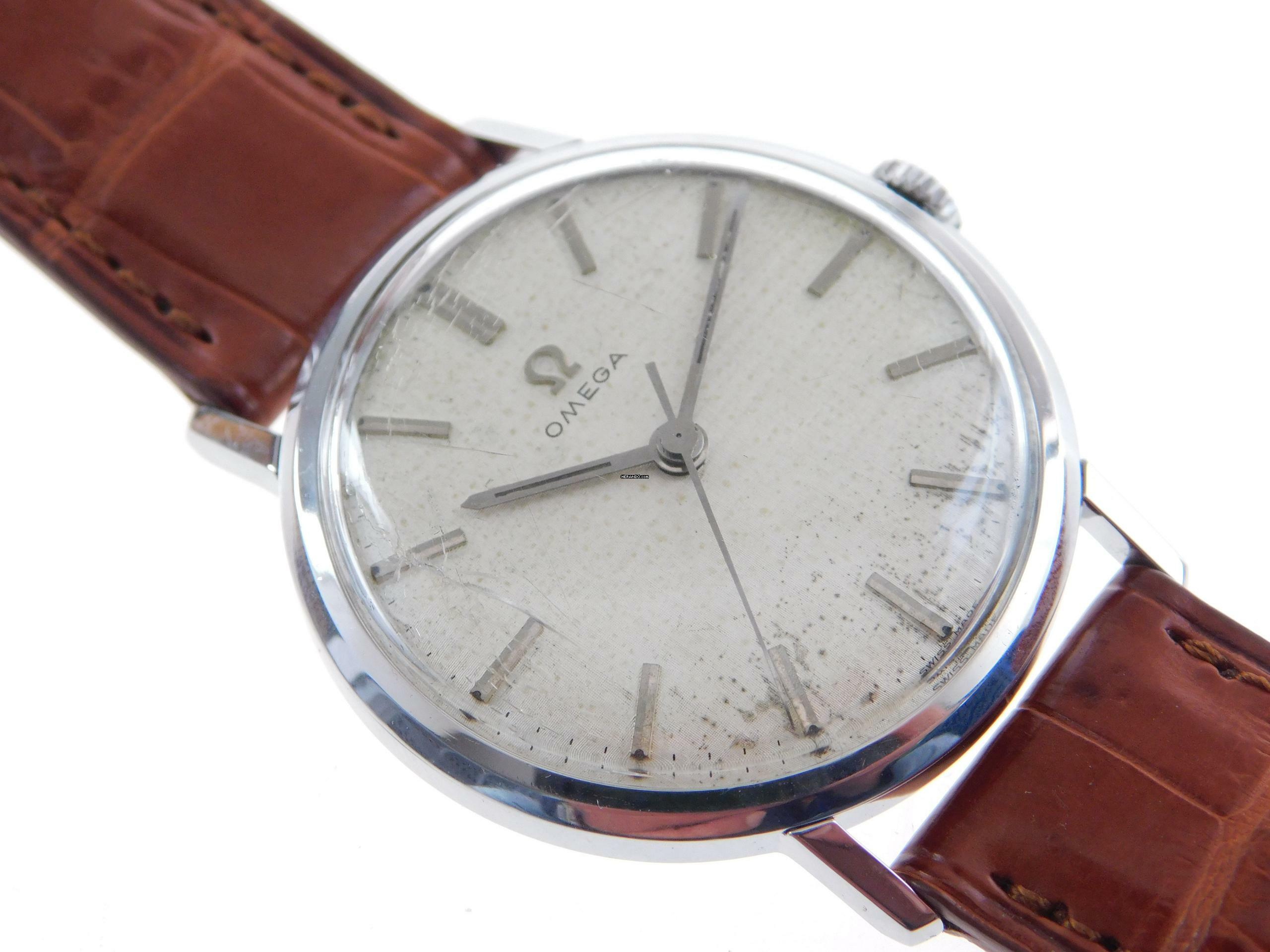  Omega Herrenuhr Handaufzug 34 mm Cal 286 von 1962 Rarität Linen Dial </h1> 