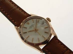 Thumbnail von Rolex Oyster Perpetual Date 18 Karat Rosegold Date 31 mm wie Neu medium Größe mit Krokoband von 1966 </h1>