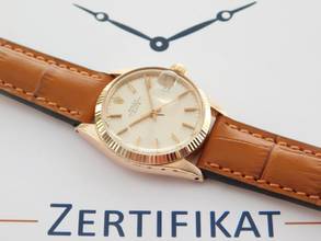 Thumbnail von Rolex Oyster Perpetual Date 18 Karat Rosegold Date 31 mm wie Neu medium Größe mit Krokoband von 1966 </h1>