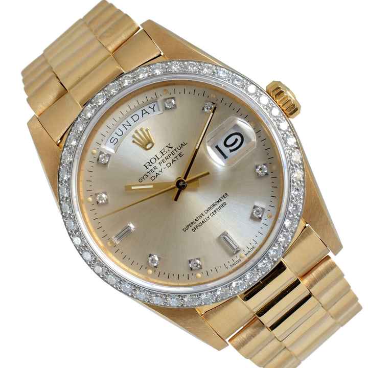  Rolex Day-Date 36 18048 President Factory Silver diamonds dial Full Set 1980’s </h1> 