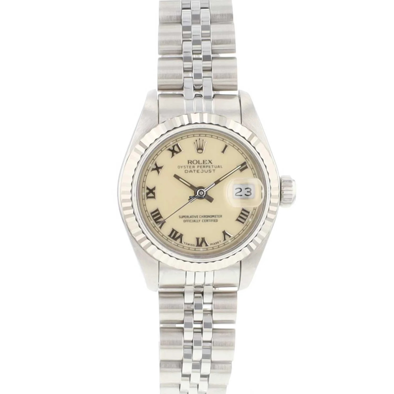Rolex Lady-Datejust 26 Steel Jubilee Fluted Cream Roman Dial </h1>