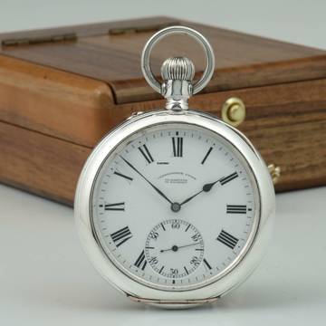  Uhrenfabrik Union Glashütte in Sachsen Deutsche Marine Beobeachtungsuhr B-Uhr Silber Holz Etui 59mm ca. 1920  