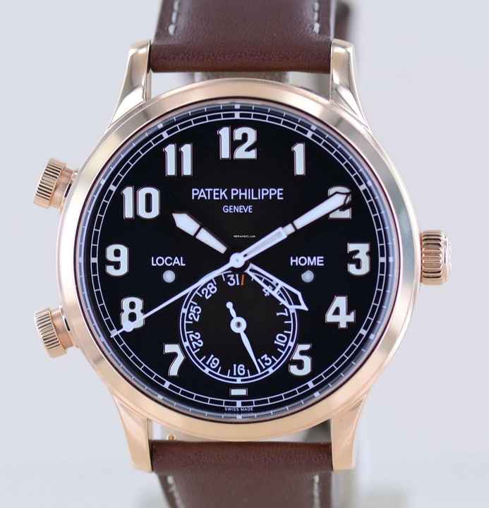 Patek Philippe Calatrava Pilot Travel Time 18K Roségold Cal 324 brown Dial Luxusuhr B+P </h1> 