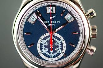 Thumbnail von Patek Philippe Annual Calendar Chronograph 5960G | Full Set 2022 | blue dial | White gold </h1>