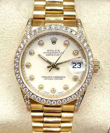  Rolex Lady-Datejust 31mm YELLOWG. 18Kt. RARE IVORY-NIPPLE-DIAMOND DIAL FACTORY DIAMOND SETTING 