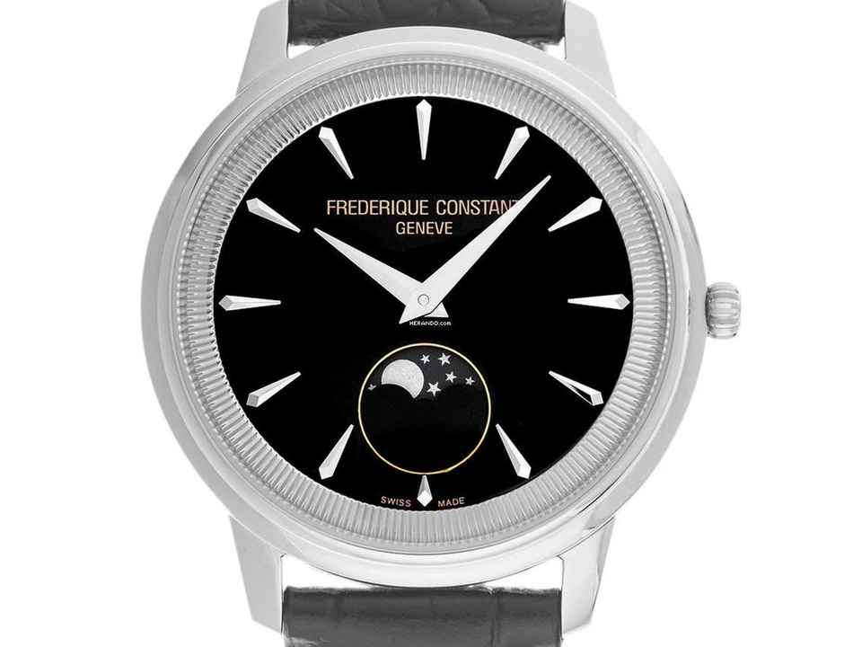  Frederique Constant Classics Mondphase Stahl Quarz Armband Krokoleder 37mm Ref.FC-206B3S6 Full Set Neu 