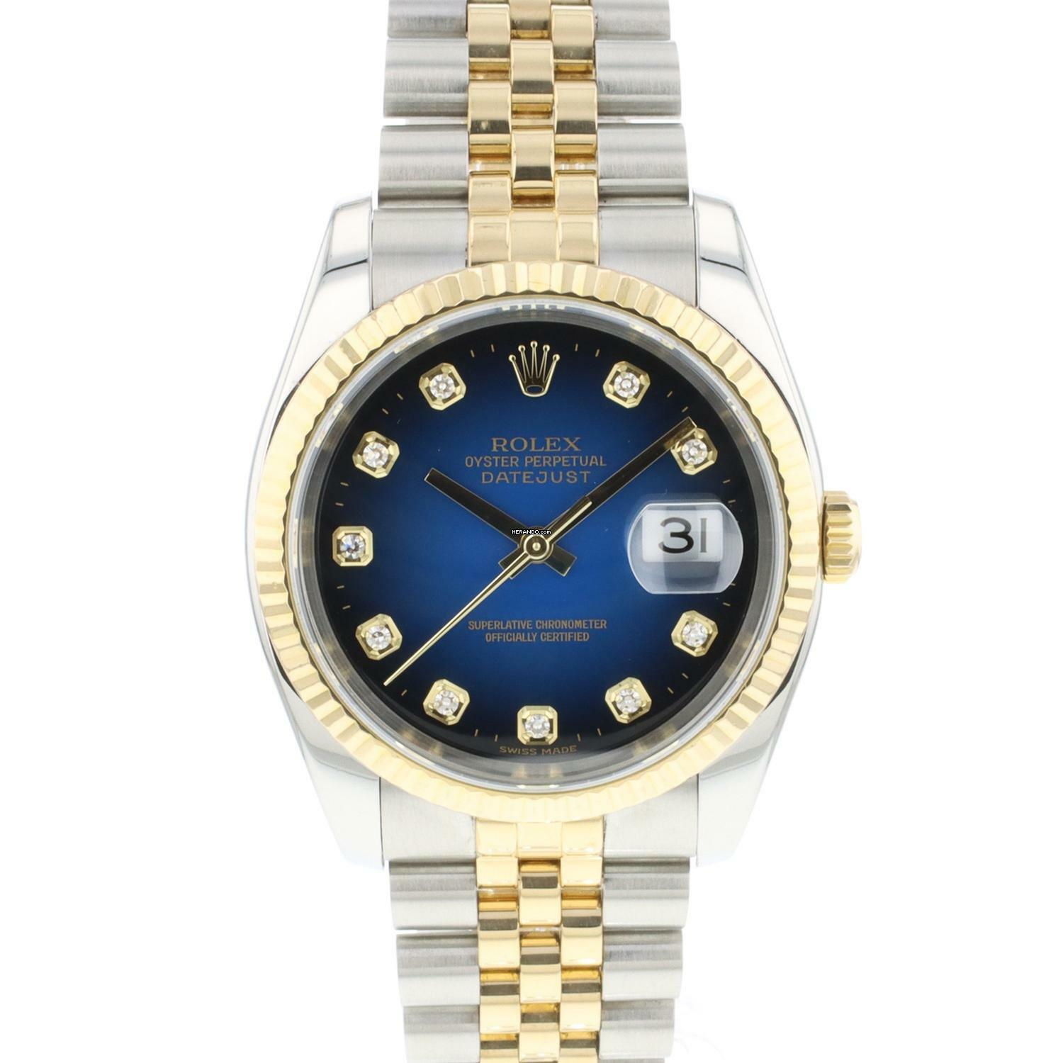 Rolex Datejust 36 Steel Gold Jubilee Fluted Blue Diamond Vignette Dial